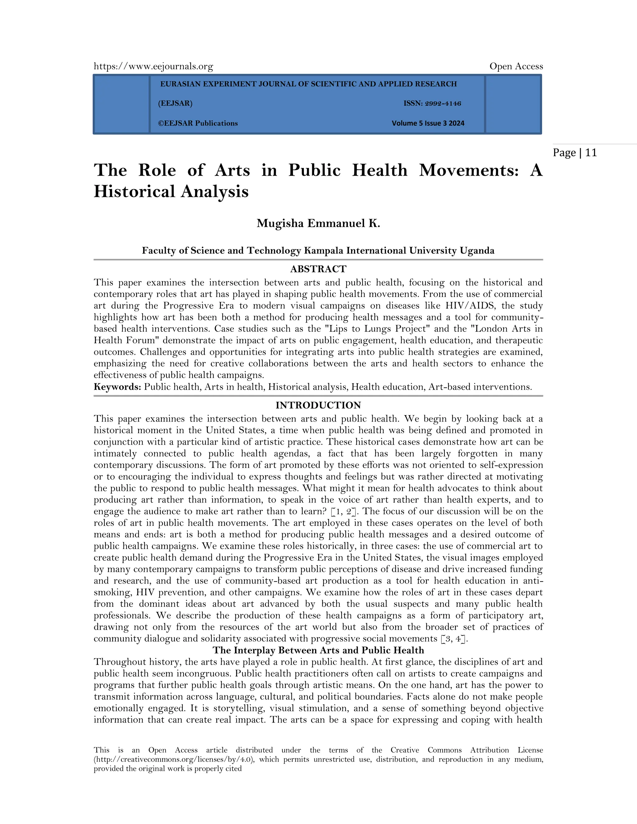 The Role of Arts in Public Health Movements: A Historical Analysis (www ...