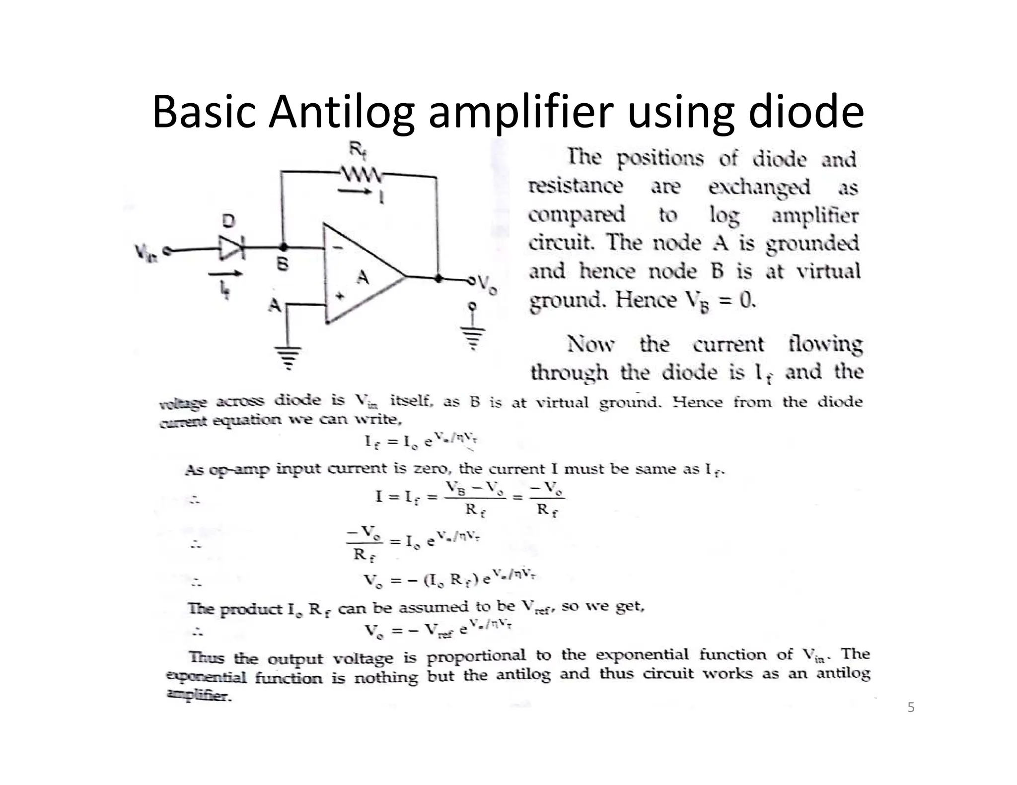Basic Antilog amplifier using diode
5
 