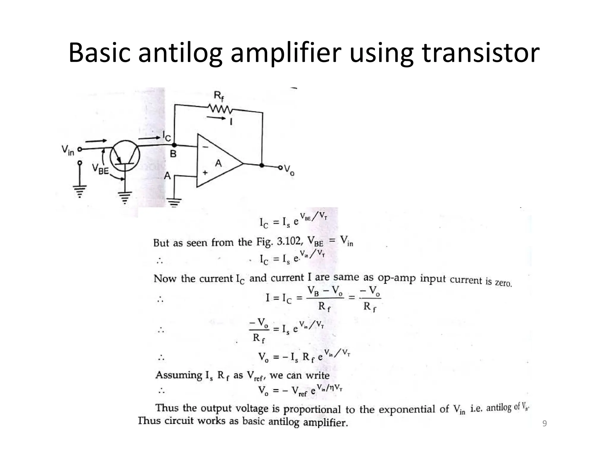 Basic antilog amplifier using transistor
9
 