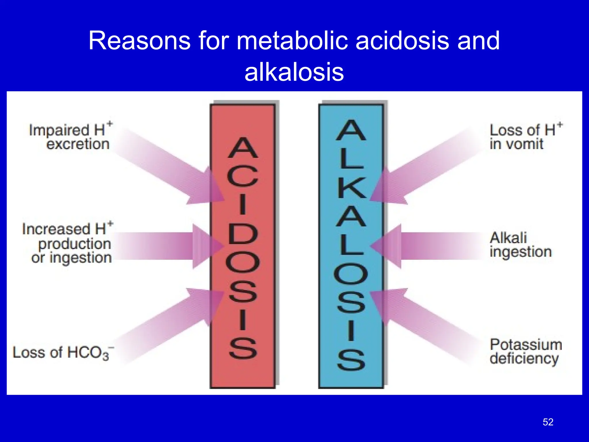 52
Reasons for metabolic acidosis and
alkalosis
 