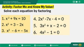 3.MATHEMATICS 9 SOLVING QUADRATIC EQUATIONS BY factoring | PPTX