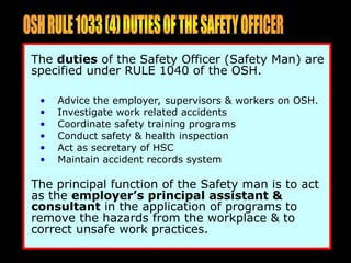 BOSH SAFETY OFFICER Basic Roles and respolnsibilities | PPT