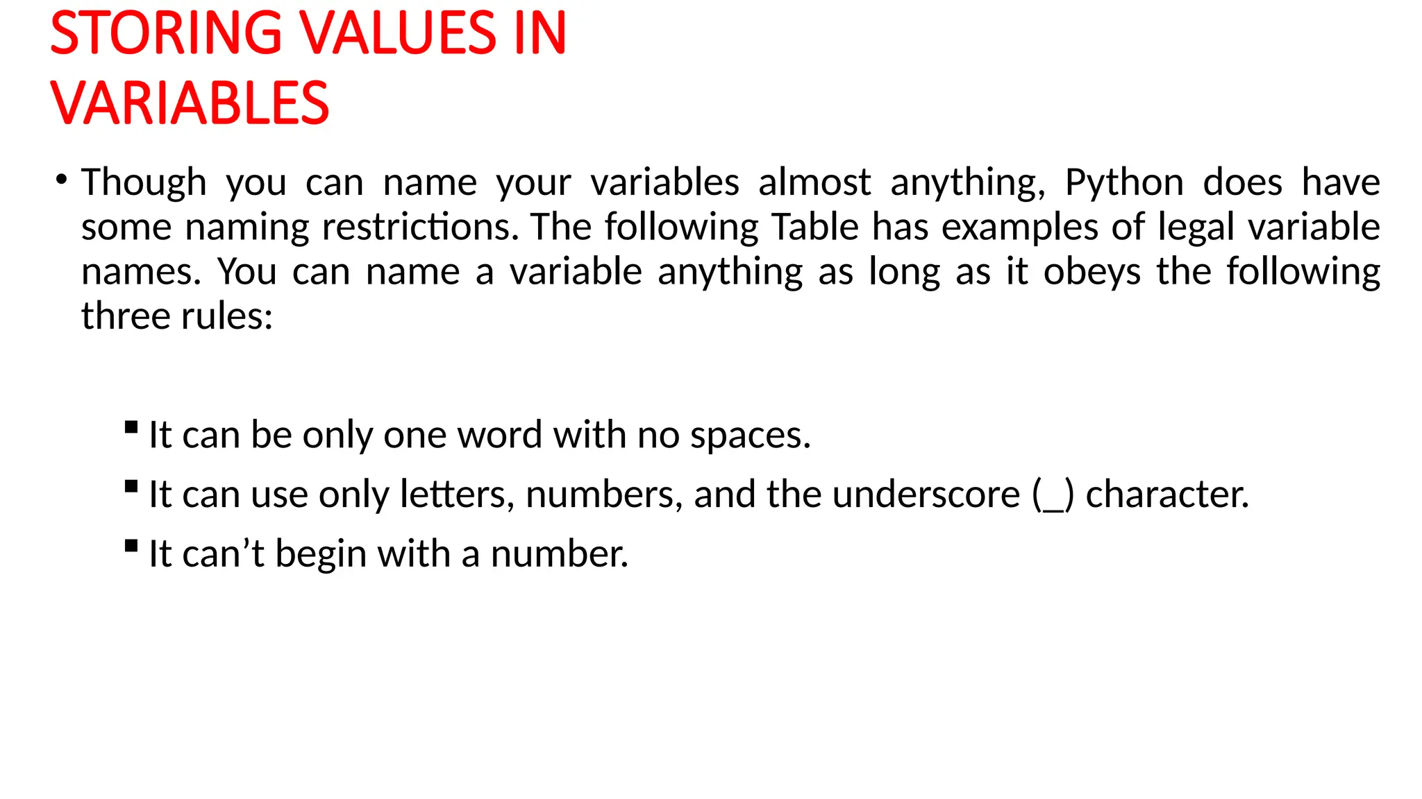 Python Storing Values using in various data type variables | PPTX