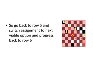 • So go back to row 5 and
switch assignment to next
viable option and progress
back to row 6
 