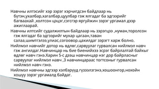 Навчны илтэсийг хэр зэрэг хэрчигдсэн байдлаар нь
бүтэн,ухалбар,хагалбар,цуулбар гэж ялгадаг ба эдгээрийг
багваахай ,холтсон цэцэг,сэгсгэр яргуйжин зэрэг ургамал дээр
ажиглаарай.
Навчны илтсийг судалжилтын байдлаар нь зэрэгцээ ,нуман,торолсон
гэж ялгадаг ба эдгээрийг мухар цагаан,таван
салаа,шимтгэлээ,улиас,согоовор.цахилдаг зэрэгт харж болно.
Нийлмэл навчийг дотор нь өдлөг,сарвуулаг гурвалсан нийлмэл навч
гэж ангилдаг.Навчинцар нь бие биенийхээ эсрэг байрлалтай байхыг
өдлөг навч гэнэ.Харин 5-с дээш навчинцар нэг дор байрласныг
сарвуулаг нийлмэл навч ,3 навчинцараас тогтсоныг гурвалсан
нийлмэл навч гэнэ.
Нийлмэл навчны эдгээр хэлбэрүүд гүзээлзгэнэ,хошоонгор,нохойн
хошуу зэрэг ургамалд байдаг.
 