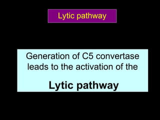 Generation of C5 convertase
leads to the activation of the
Lytic pathway
Lytic pathway
 