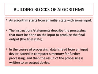 Programming Algorithm Input And Output Blocks 3.BUILDING BLOCKS OF ALGORITHMS .pptx