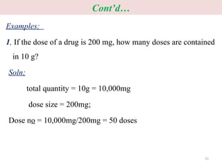 3.Dose.calc.pptx calculations of doses and formula | PPTX