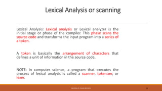 Compilers: Phases of a compiler, Role of a Lexical analyzer, input ...