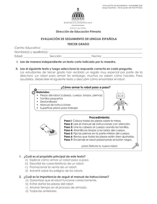 Evaluación de Lengua Española: Cómo armar un robot paso a paso para ...