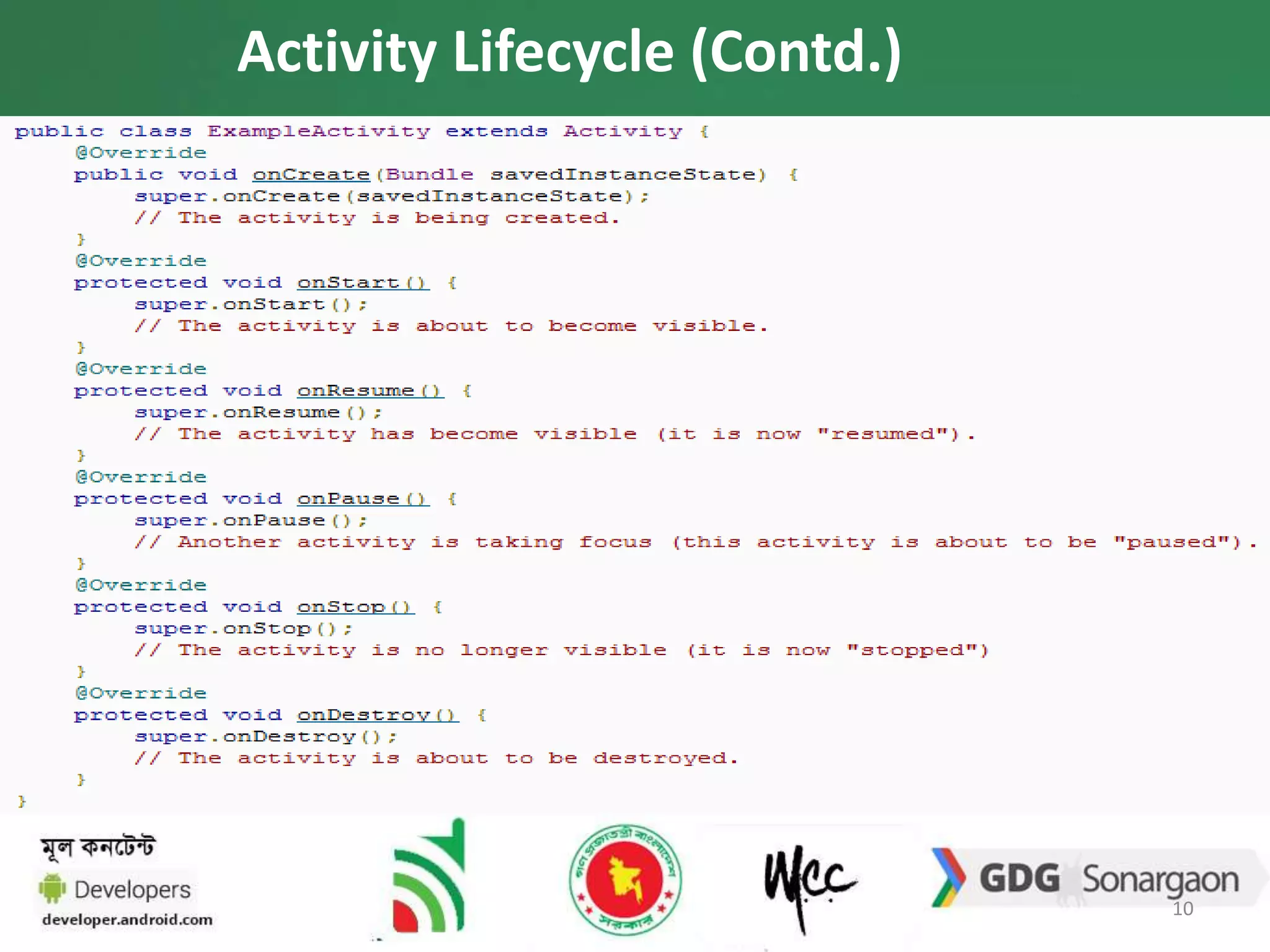 Activity Lifecycle (Contd.) 
10 
 