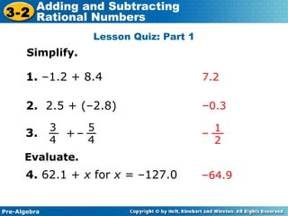 3 2 adding and subtracting rational numbers lesson | PPT