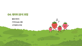 04.데이터분석과정
활용데이터
가게Grade산출
고객클러스터링
 