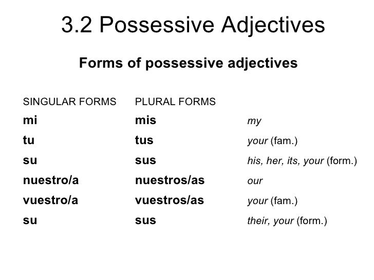 3 2 possessive adjectives spanish possessive adjectives chart