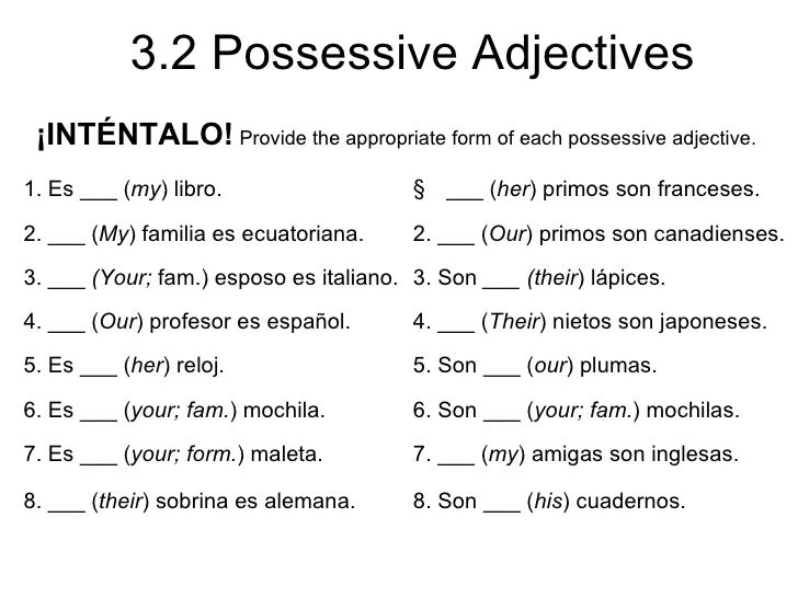3. adjectives possessive Adjectives 3.2 Possessive 3. adjectives possessive Adjectives 3.2 Possessive