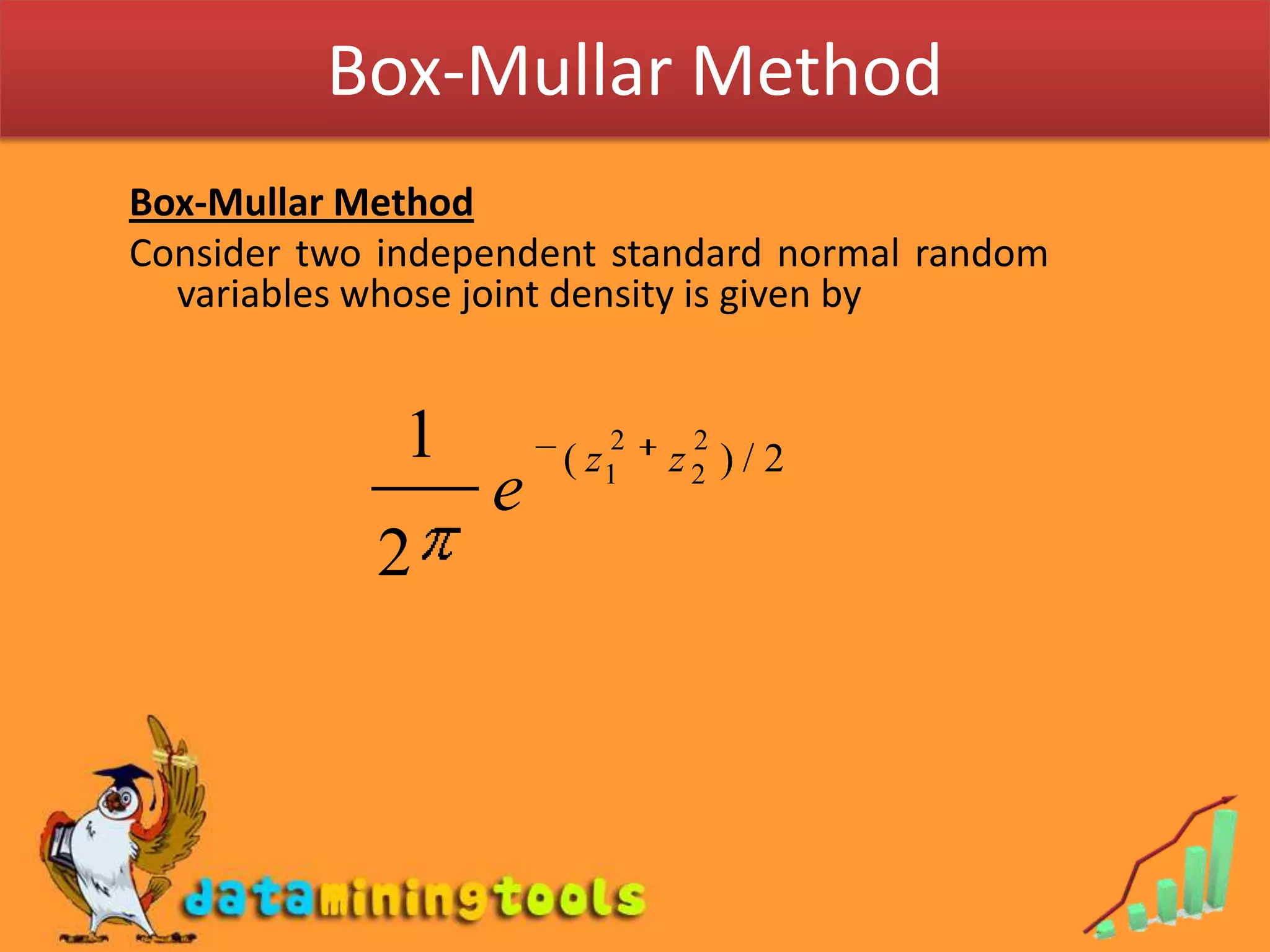 Uniform Random NumbersUniform random numbers:A uniform random number u is a random observation from the uniform distribution on [0,1]. This can be done as under:     Let     u = .d1d2…….     where the digits d1, d2, …… are independent and each diis chosen giving equal chance to the 10 digits 0, 1, 2, …, 9. We call u a uniform random number. 