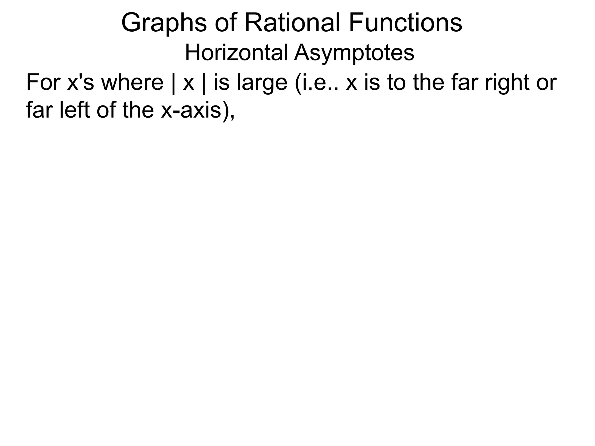 Graphs of Rational Functions
Horizontal Asymptotes
For x's where | x | is large (i.e.. x is to the far right or
far left of the x-axis),
 