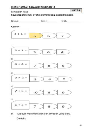 Lembaran Kerja Menulis Ayat Matematik
