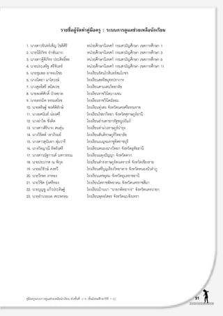 √“¬™◊ËÕºŸâ®—¥∑”§Ÿà¡◊Õ§√Ÿ : √–∫∫°“√¥Ÿ·≈™à«¬‡À≈◊Õπ—°‡√’¬π

1. π“ß “«®—π∑√å‡æÁ≠ ‚™µ‘»‘√‘                         Àπà«¬»÷°…“π‘‡∑»°å °√¡ “¡—≠»÷°…“ ‡¢µ°“√»÷°…“ 1
2. π“¬π‘∏‘¿—∑√ Õ”æ—π¡“°                              Àπà«¬»÷°…“π‘‡∑»°å °√¡ “¡—≠»÷°…“ ‡¢µ°“√»÷°…“ 3
3. π“ß “«∞‘µ‘¿—∑√ ª√– ‘∑∏‘Ïæ√                        Àπà«¬»÷°…“π‘‡∑»°å °√¡ “¡—≠»÷°…“ ‡¢µ°“√»÷°…“ 6
4. π“¬ª√–‡ √‘∞ »√’®—π∑√å                             Àπà«¬»÷°…“π‘‡∑»°å °√¡ “¡—≠»÷°…“ ‡¢µ°“√»÷°…“ 11
5. π“¬™ÿ¡æ≈ ¬“∑Õß‰™¬                                 ‚√ß‡√’¬π√—µπ‚° ‘π∑√å ¡‚¿™œ
6. π“ßπ‘µ¬“ ¡“‚§«ß…å                                 ‚√ß‡√’¬π µ√’ ¡ÿ∑√ª√“°“√
7. π“ß ÿ∑∏‘»√’  ¡‘µ‡«™                               ‚√ß‡√’¬π “¡‡ π«‘∑¬“≈—¬
8. π“¬æß»å»—°¥‘Ï ∫—«À¬“¥                             ‚√ß‡√’¬π√“™«‘π‘µ∫“ß‡¢π
9. π“¬∏√√¡‘∑ ∏√√¡ ‚√™                                ‚√ß‡√’¬π√“™«‘π‘µ¡—∏¬¡
10. π“¬æ√‘…∞å æß»åæ‘∑—°…å                            ‚√ß‡√’¬π∑ÿàß ß ®—ßÀ«—¥π§√»√’∏√√¡√“™
11. π“ß∏»π—π∑å ºàÕß»√’                               ‚√ß‡√’¬π‰™¬“«‘∑¬“ ®—ßÀ«—¥ ÿ√“…Æ√å∏“π’
12. π“ßÕ”‰æ ™—Ëß§‘¥                                  ‚√ß‡√’¬π¬à“πµ“¢“«√—∞™πŸª∂—¡¿å
13. π“ß “« ‘√‘π“∂  πµÿàπ                             ‚√ß‡√’¬π∑à“¡à«ß√“…Æ√å∫”√ÿß
14. π“ß«‘®‘µµå «√“¿‘√¡¬å                             ‚√ß‡√’¬π —πµ‘√“…Æ√å«‘∑¬“≈—¬
15. π“ß “« ÿπ—π∑“ æÿà¡«“√’                           ‚√ß‡√’¬π‡∫≠®¡√“™Ÿ∑‘»√“™∫ÿ√’
16. π“ß°—≈≠“≥’ ∑‘æ√—ß»√’                             ‚√ß‡√’¬πÀπÕß©“ß«‘∑¬“ ®—ßÀ«—¥Õÿ∑—¬∏“π’
17. π“ß “«≥—∞°“πµå ¡À“«√√≥                           ‚√ß‡√’¬πº¥ÿßªí≠≠“ ®—ßÀ«—¥µ“°
18. π“¬ª√–¿“  ≥ æ‘°ÿ≈                                ‚√ß‡√’¬π¥”√ß√“…Æ√å ß‡§√“–Àå ®—ßÀ«—¥‡™’¬ß√“¬
19. π“¬Õ¿‘√—°…å §ß∑«’                                ‚√ß‡√’¬π»√’∫ÿ≠‡√◊Õß«‘∑¬“§“√ ®—ßÀ«—¥ÀπÕß∫—«≈”¿Ÿ
20. π“¬«’√æ√ ≈“∑Õß                                   ‚√ß‡√’¬π‡¥™Õÿ¥¡ ®—ßÀ«—¥Õÿ∫≈√“™∏“π’
21. π“¬«‘™‘µ √ÿàß»√’∑Õß                              ‚√ß‡√’¬π‚§√“™æ‘∑¬“§¡ ®—ßÀ«—¥π§√√“™ ’¡“
22. π“¬∫ÿ≠™Ÿ ·°â«ª√–¥‘…∞å                            ‚√ß‡√’¬π∫â“ππ“ çπ“¬°æ‘∑¬“°√é ®—ßÀ«—¥π§√π“¬°
23. π“¬Õ”π«¬º≈  √–æ√À¡                               ‚√ß‡√’¬πæÿ∑∏‚ ∏√ ®—ßÀ«—¥©–‡™‘ß‡∑√“




§Ÿà¡◊Õ§√Ÿ√–∫∫°“√¥Ÿ·≈™à«¬‡À≈◊Õπ—°‡√’¬π ™à«ß™—Èπ∑’Ë 3-4 (™—Èπ¡—∏¬¡»÷°…“ªï∑’Ë 1-6)                       91
 