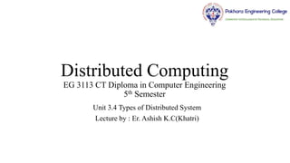 Distributed Computing
EG 3113 CT Diploma in Computer Engineering
5th Semester
Unit 3.4 Types of Distributed System
Lecture by : Er. Ashish K.C(Khatri)
 