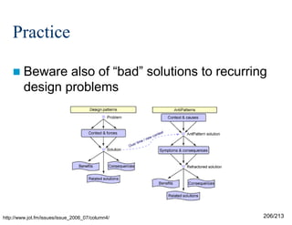 Practice
 Beware

also of “bad” solutions to recurring
design problems

http://www.jot.fm/issues/issue_2006_07/column4/

206/213

 