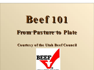 Beef 101 From Pasture to Plate Courtesy of the Utah Beef Council 