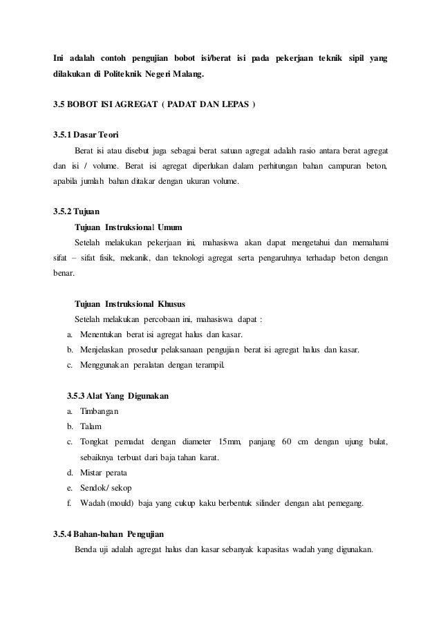 3 5 Pengujian Berat Isi Agregat 3 5 Pengujian Berat Isi Agregat