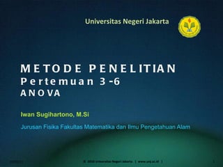 METODE PENELITIAN Pertemuan 3-6 ANOVA Iwan Sugihartono, M.Si  ,[object Object],02/02/11 ©  2010 Universitas Negeri Jakarta  |  www.unj.ac.id  | 