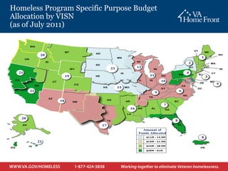 Homeless Program Specific Purpose Budget
Allocation by VISN
(as of July 2011)
 