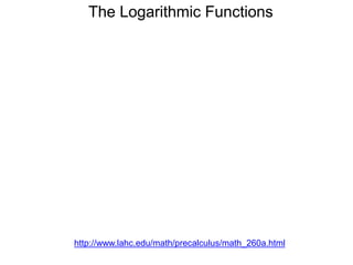 The Logarithmic Functions
http://www.lahc.edu/math/precalculus/math_260a.html
 