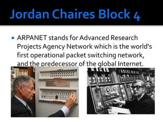 ARPANET stands for Advanced Research

    Projects Agency Network which is the world's
    first operational packet switching network,
    and the predecessor of the global Internet.
 