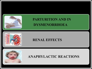 PARTURITION AND IN
DYSMENORRHOEA
RENAL EFFECTS
ANAPHYLACTIC REACTIONS
 