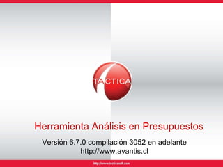 Herramienta Análisis en Presupuestos Versión 6.7.0 compilación 3052 en adelante http://www.avantis.cl 