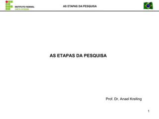 AS ETAPAS DA PESQUISA
Prof. Dr. Anael Krelling
AS ETAPAS DA PESQUISA
1
 