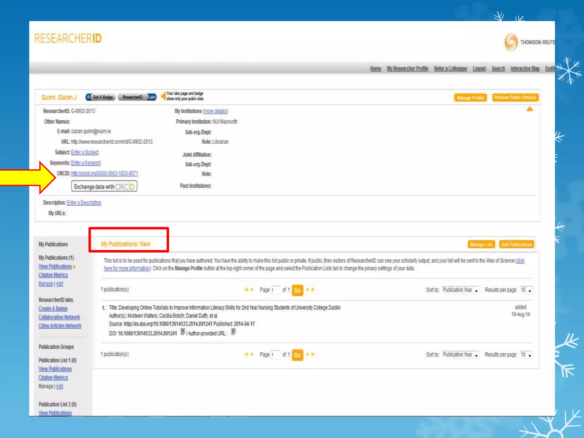 Researcher ID (Web Of Science) 
Unique Author identity 
 