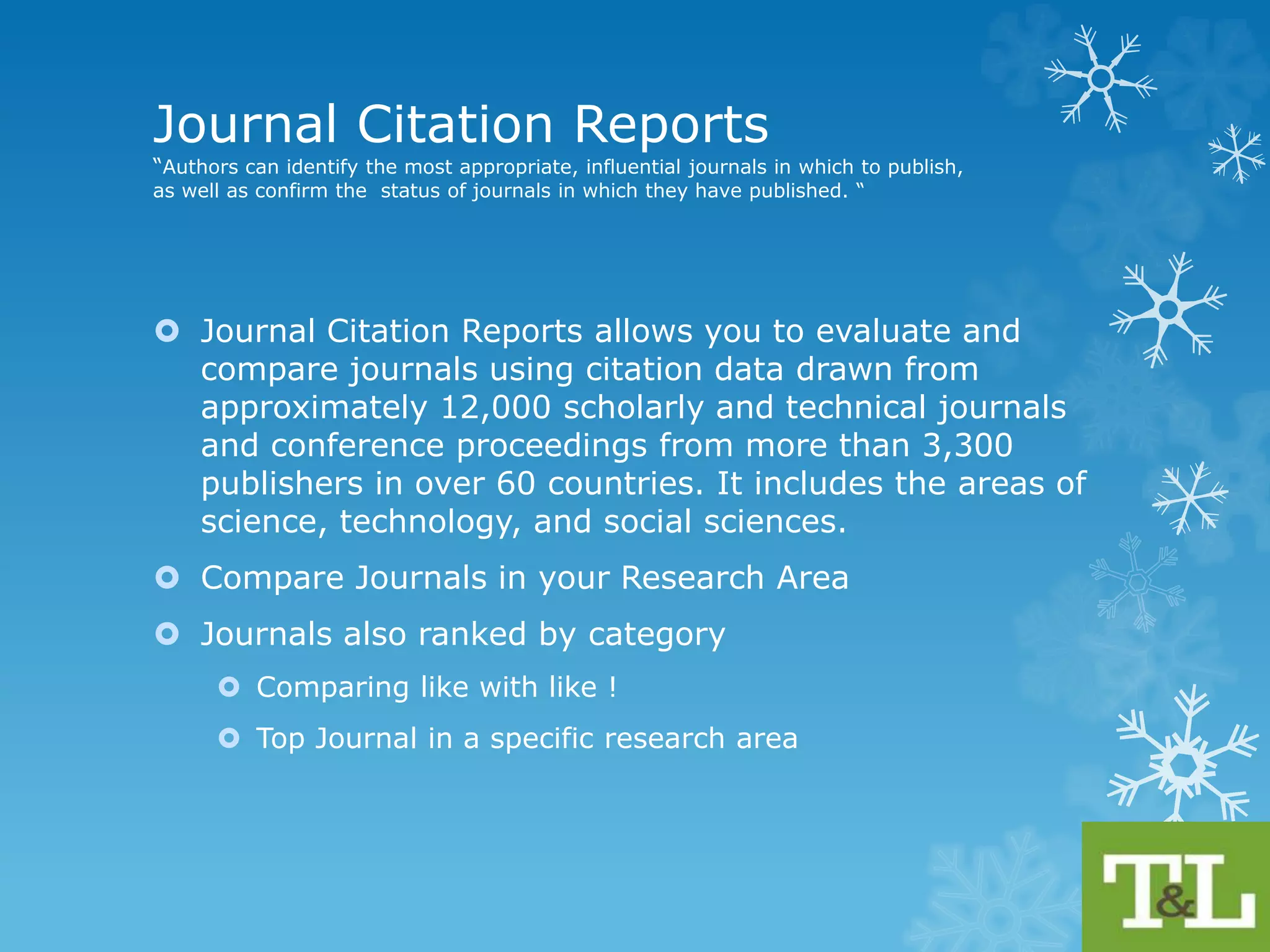 Journal Impact Factors 
Where should I publish? 
 Web of Science (JCR)Journal Citation Reports 
 Scopus (Compare Journals: SNIP & SJR) 
 SciMago Journal & Country Rank: SJR Scientific Journal 
Rankings (uses Scopus Data) 
 Impact Factor Search (JCR 2014 Data) 
 http://www.impactfactorsearch.com/ 
 Publish or Perish: Google Scholar Dataset 
 Law: http://lawlib.wlu.edu/LJ/ 
 Washington & Lee University School of Law: Journal 
Rankings 
 Heine Online (Scholar Check) 
 EBSCO : Citations but only from EBSCO Host 
 