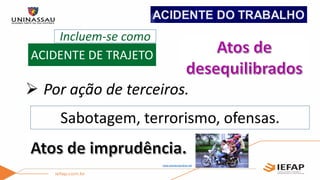  Por ação de terceiros.
Sabotagem, terrorismo, ofensas.
ACIDENTE DE TRAJETO
Incluem-se como
www.prevencaonline.net
 