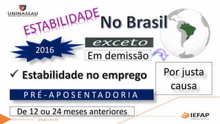 2016
De 12 ou 24 meses anteriores
P R É - A P O S E N TA D O R I A
Por justa
causa
Em demissão
 