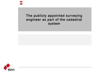 The publicly appointed surveying
engineer as part of the cadastral
system

 