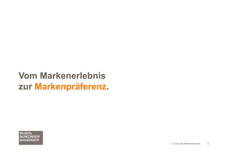 Vom Markenerlebnis
zur Markenpräferenz.




                       3. Club der Markenfreunde   5
 