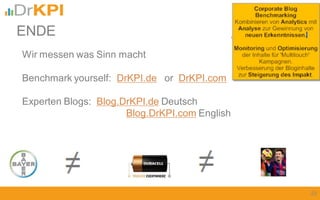 Wir messen was Sinn macht
Benchmark yourself: DrKPI.de or DrKPI.com
Experten Blogs: Blog.DrKPI.de Deutsch
Blog.DrKPI.com English
ENDE
23
 