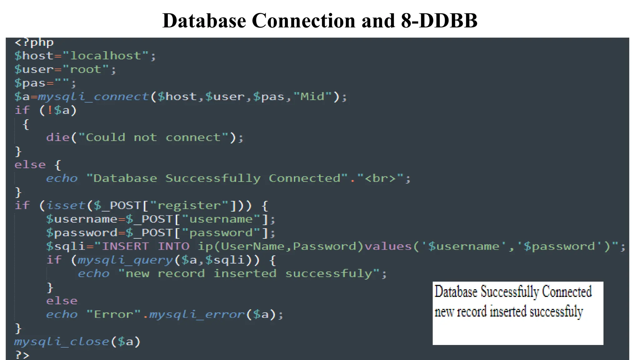 Database Connection and 8-DDBB
 