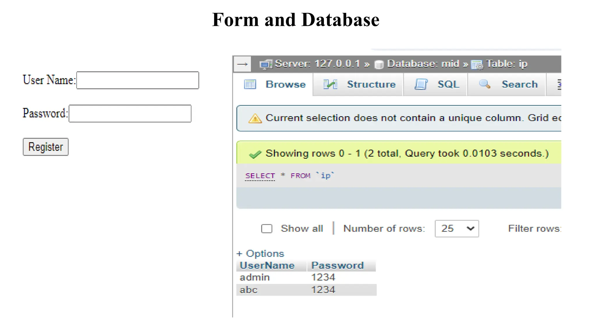 Form and Database
 