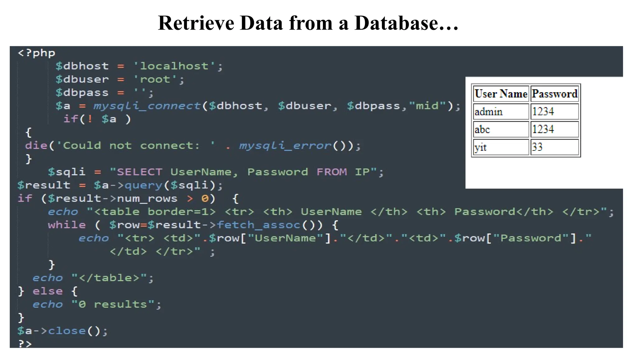 Retrieve Data from a Database…
 