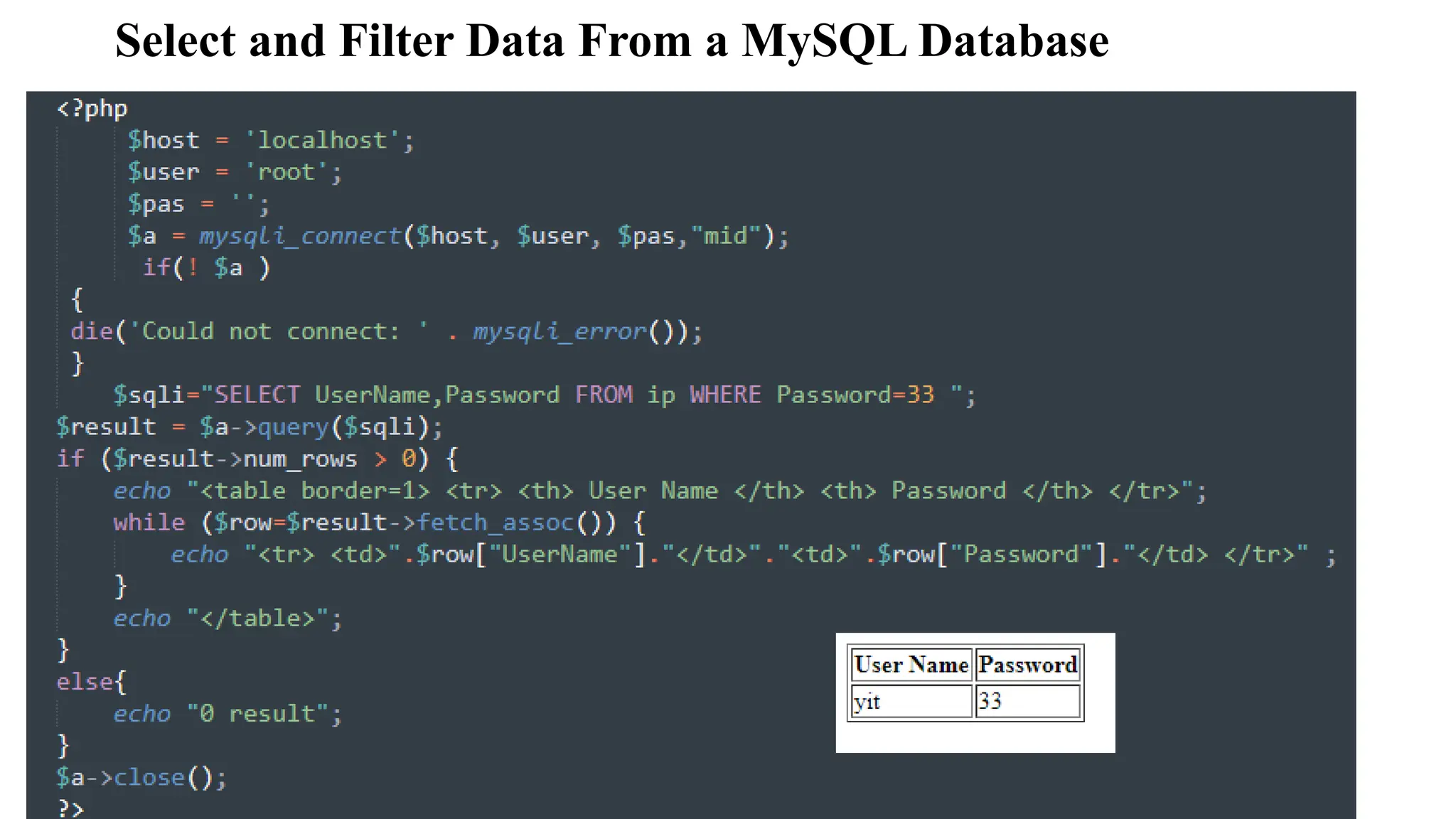 Select and Filter Data From a MySQL Database
 