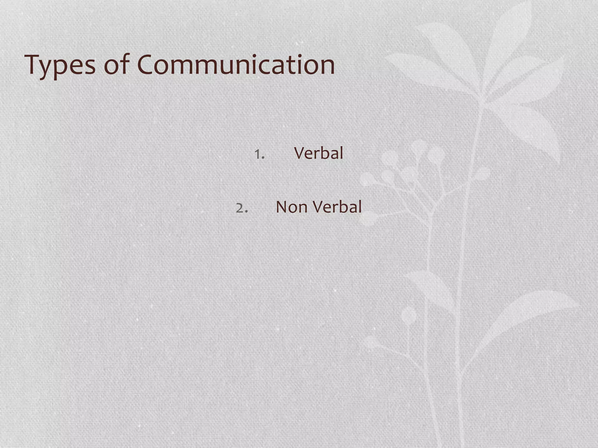Types of Communication
1. Verbal
2. Non Verbal
 