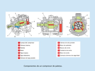Componentes de un compresor de paletas.
 