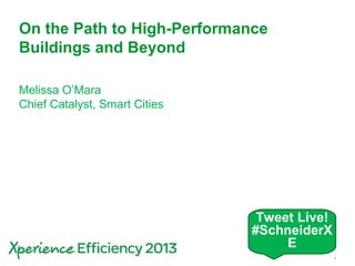 Schneider Electric | Buildings Business | Corporate Presentation - Complete | June 2011 1
On the Path to High-Performance
Buildings and Beyond
Melissa O’Mara
Chief Catalyst, Smart Cities
Tweet Live!
#SchneiderX
E
 