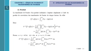 CHAPITRE 3 : SÉRIES DE FOURIER ET
TRANSFORMÉE DE FOURIER
101F. AKEF
IV - OPÉRATION SUR LES TRANSFORMÉES DE
FOURIER
 