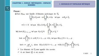 CHAPITRE 1 : ESPACE MÉTRIQUES  ESPACES
NORMÉS
13F. AKEF
Preuve :
I - DISTANCES ET TOPOLOGIE MÉTRIQUE
 